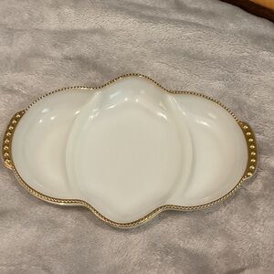 Fire King White and Gold Decorative Tray